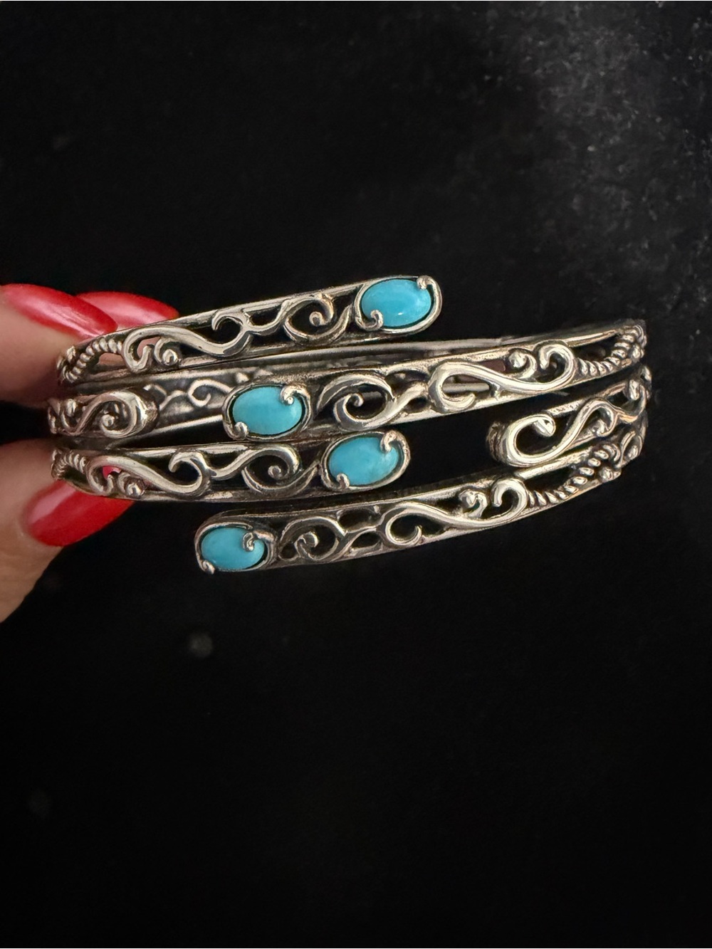 Carolyn pollack Sterling silver turquoise hinged bangle bracelet